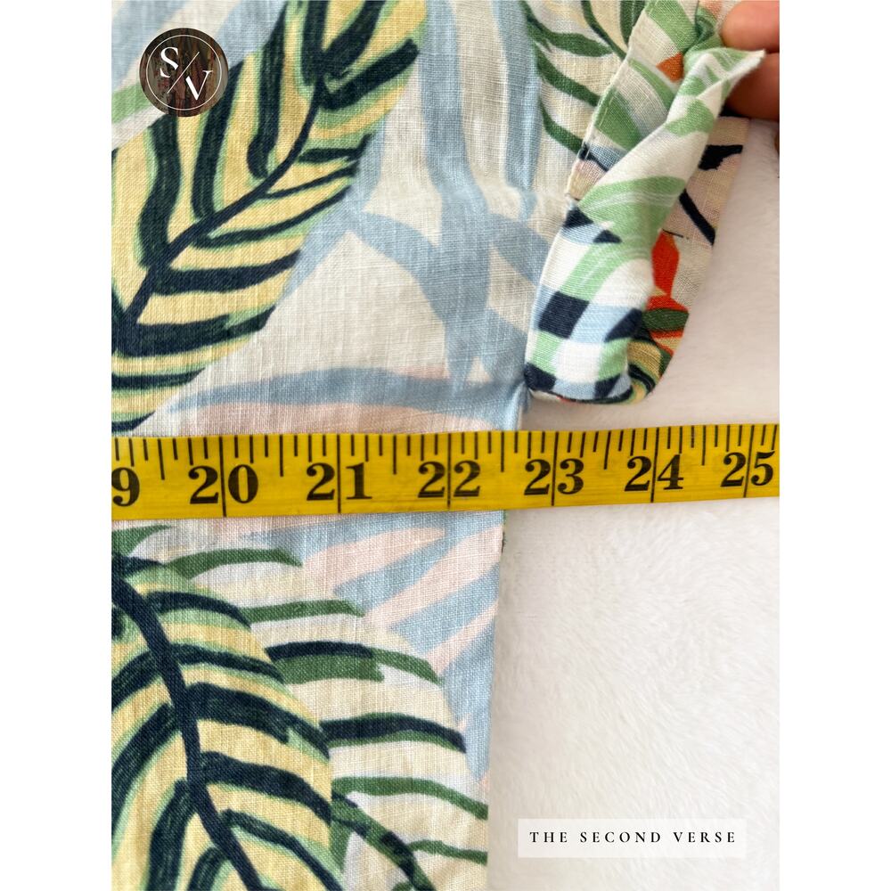 Tahari 100% Linen Tropical Print Button Down Short Sleeve Shirt Size Medium - Picture 6 of 10